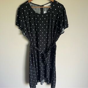 LOFT NWT Women's Polka Dot Black and White Tie Waist Short Sleeve Dress Size 20